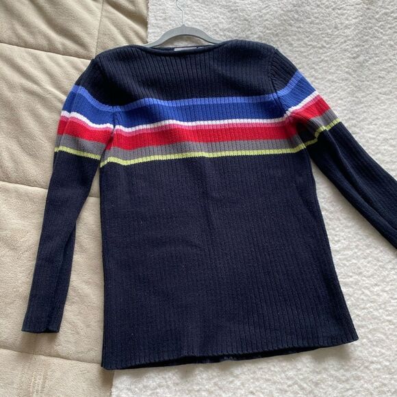 Vintage Liz Claiborne Black Striped Rainbow Crewneck Sweater Size Medium - Picture 5 of 6